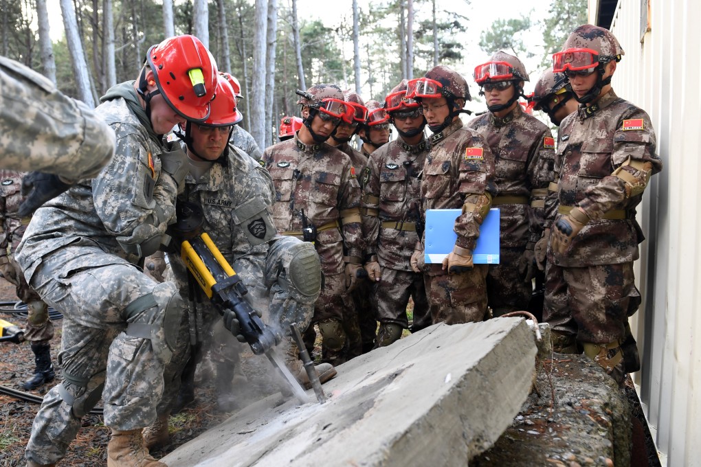 Chinese and American soldiers taking part in 2017 in a humanitarian relief exercise held in Oregon. Photo: Xinhua