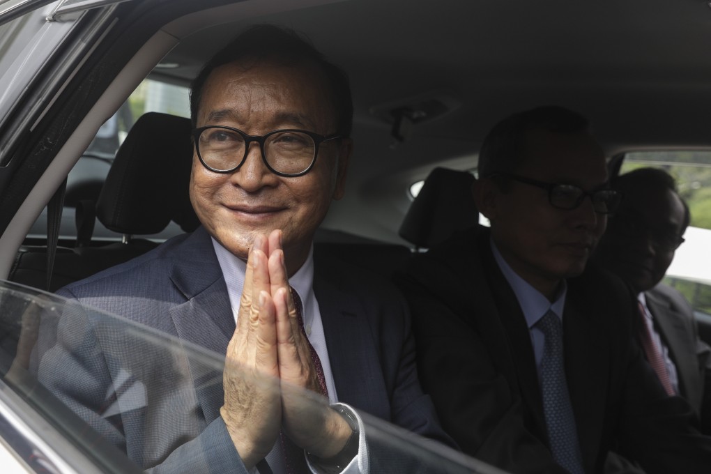 Cambodian opposition leader Sam Rainsy leaves the Parliament building in Kuala Lumpur, Malaysia. Photo: EPA-EFE