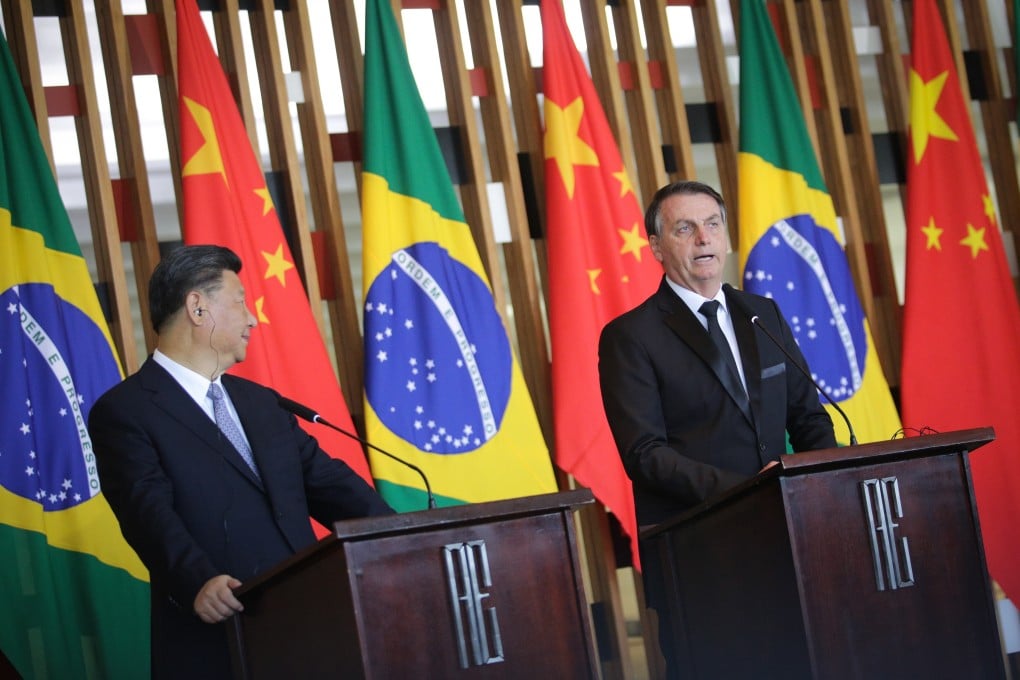 China’s President Xi Jinping and Brazil’s President Jair Bolsonaro speak at a press conference at the Itamaraty Palace in Brasilia on Wednesday. Photo: EPA-EFE