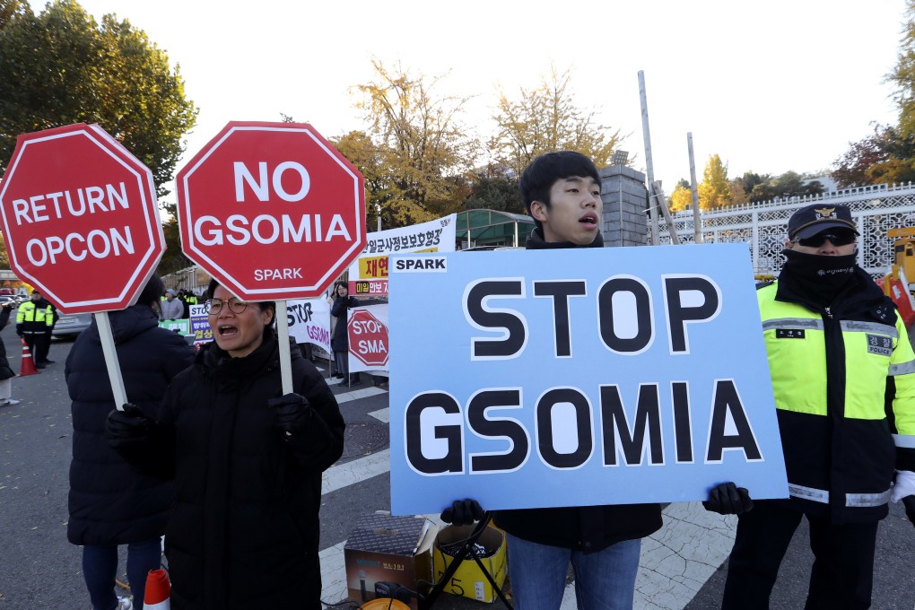South Korean protesters rally outside the Defence Ministry in Seoul. Photo: AP