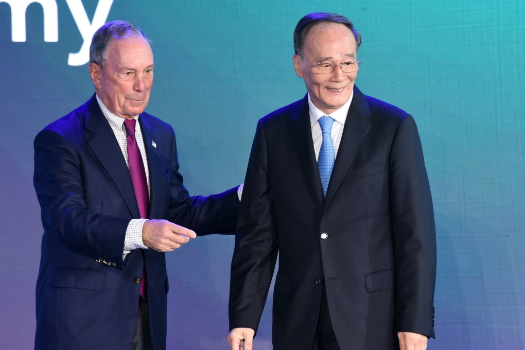 Billionaire Michael Bloomberg and Chinese vice-president Wang Qishan at the Bloomberg New Economy Forum in Singapore in November 2018. Photo: AFP