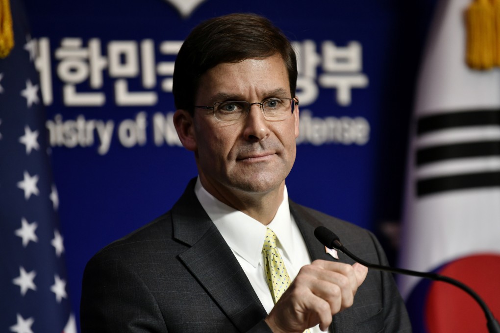 US Defence Secretary Mark Esper speaks after meeting South Korean Defence Minister Jeong Kyeong-doo. Photo: Reuters