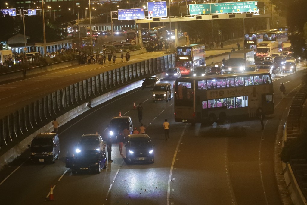 The Tolo Highway in Hong Kong was blocked again after it had been reopened for nearly eight hours. Photo: Edmond So