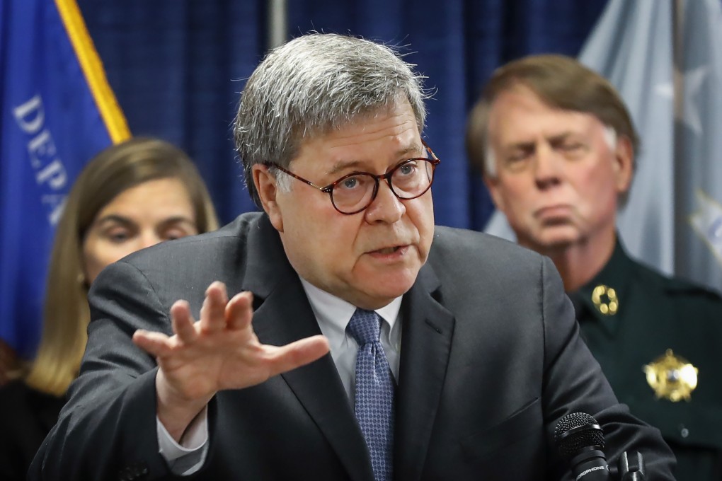 US Attorney General William Barr speaks during a news conference in Memphis, Tennessee, on Wednesday. Photo: Daily Memphian via AP