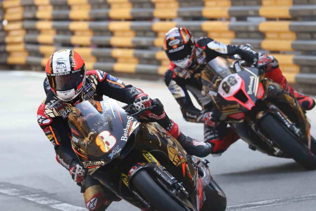 Michael Rutter (No 8) leading Peter Hickman in the Macau Motorcycle Grand Prix. Photo: K. Y. Cheng