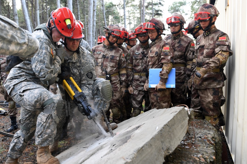Chinese and American soldiers taking part in 2017 in a humanitarian relief exercise held in Oregon. Photo: Xinhua