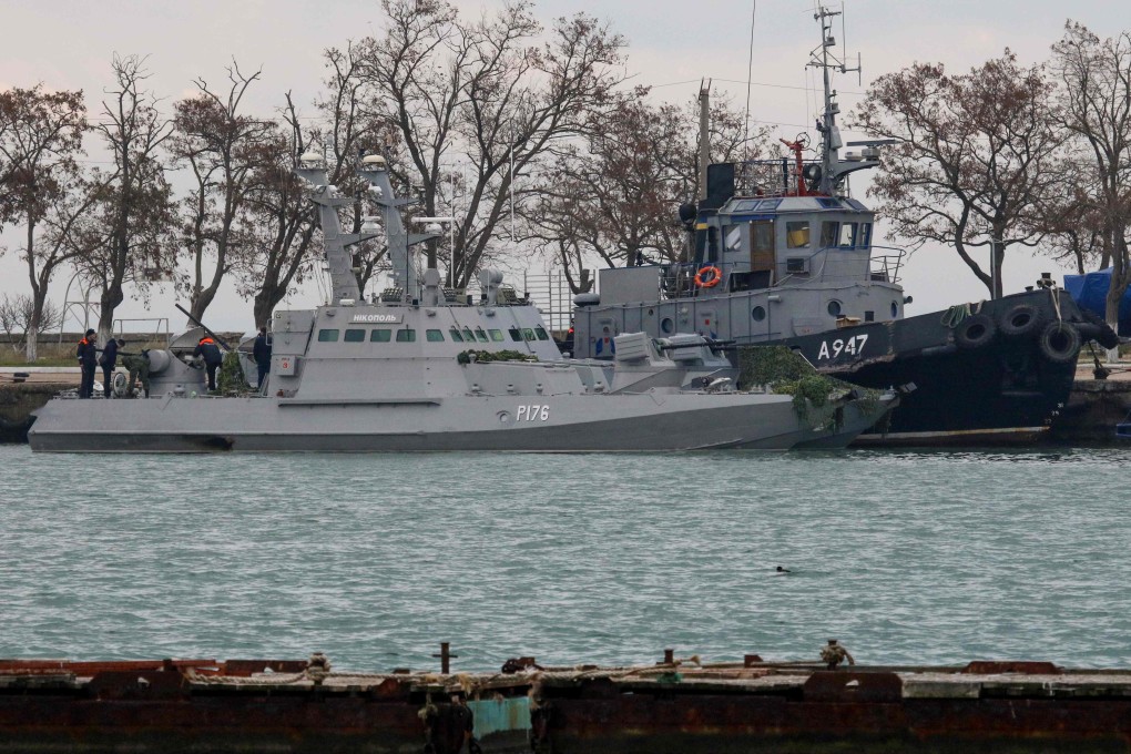 Seized Ukrainian military vessels are seen in the port of Kerch, Crimea in November. Photo: AFP