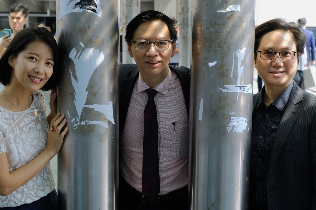 The Mental Health Foundation’s Roni Heung (left), Dr Ting Sik-chuen and Stephen Wong in Central. Photo: Tory Ho