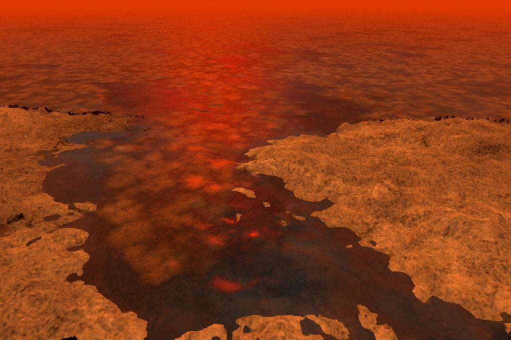 An artist’s illustration of what hydrocarbon ice forming on a liquid hydrocarbon sea on Saturn's moon Titan might look like. Image: Nasa via Reuters