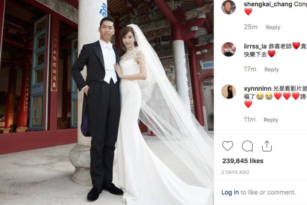 Lin Chi-ling and Akira pose after their wedding. Photo: Instagram/Chiling.lin