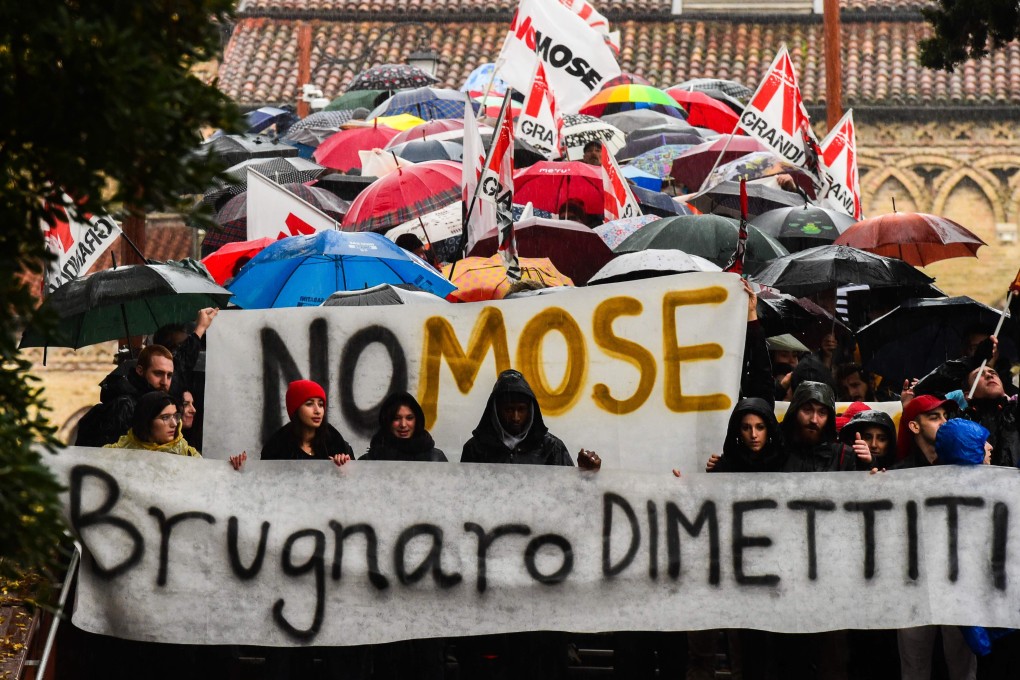 Members of Venice’s ‘No Big Ships’ Committee stage a protest. Photo: AFP