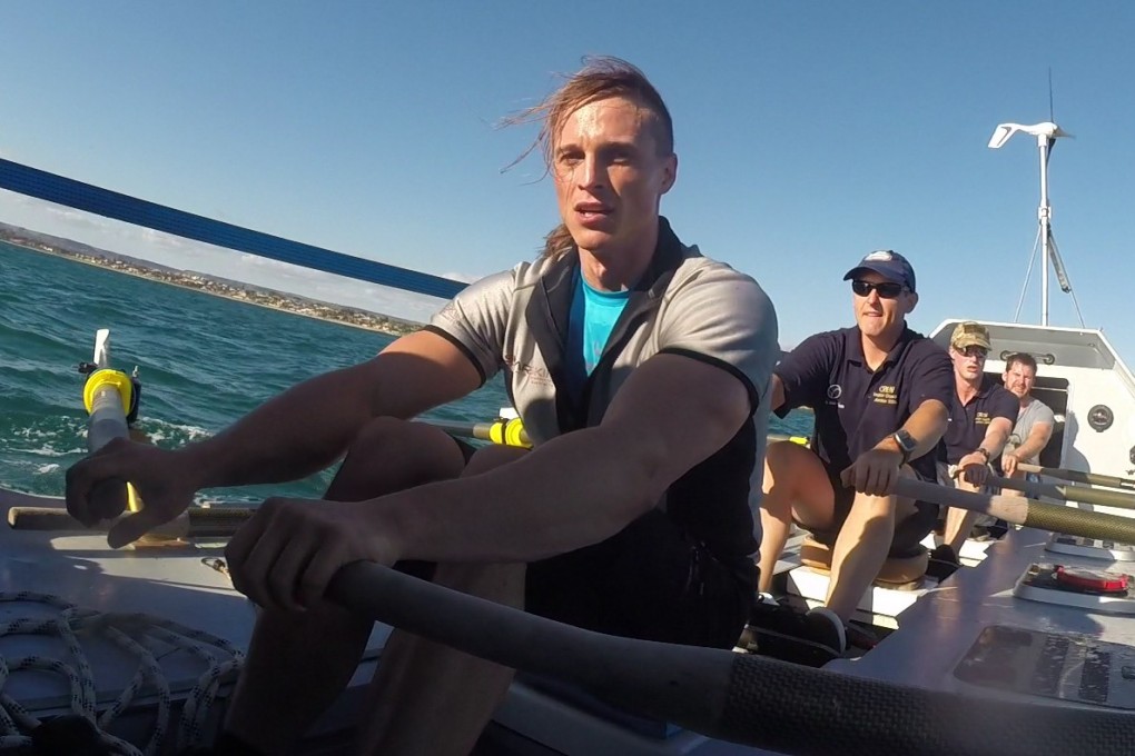 Fiann Paul (front) Jamie Douglas-Hamilton (second from back) and Cameron Bellamy (back) on their Indian Ocean crossing. They are rowing across The Drake Passage together in December, in a team of six. Photo: Handout