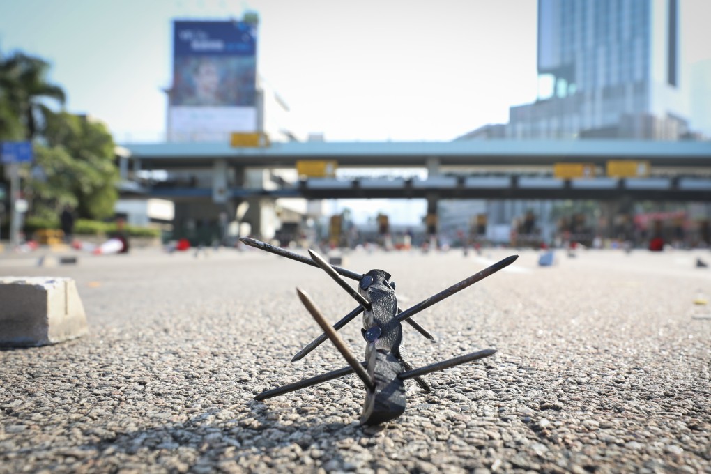 A caltrop near Hong Kong’s Cross Harbour Tunnel, on November 15. Photo: James Wendlinger