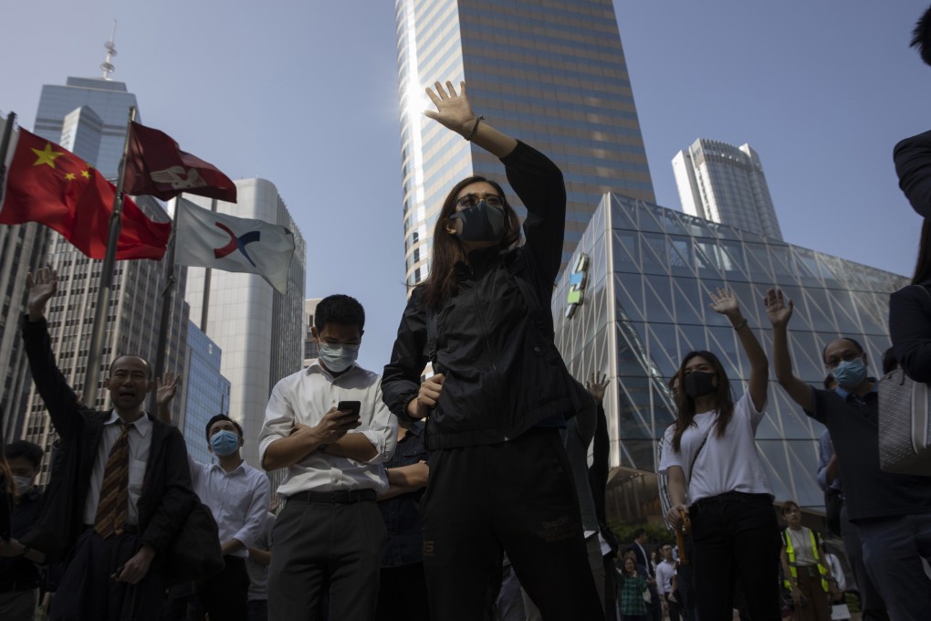 Protesters call for their five demands to be met during a protest in Central. Photo: AP