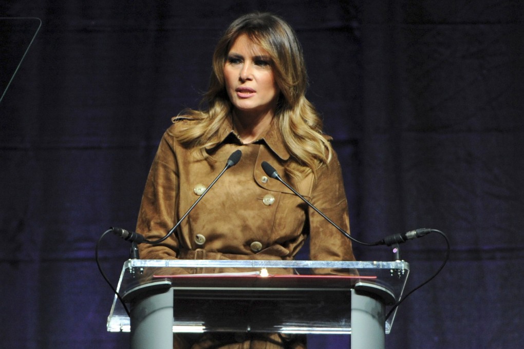 US first lady Melania Trump speaks at a youth opioid summit in Baltimore on Tuesday. Photo: The Baltimore Sun via AP