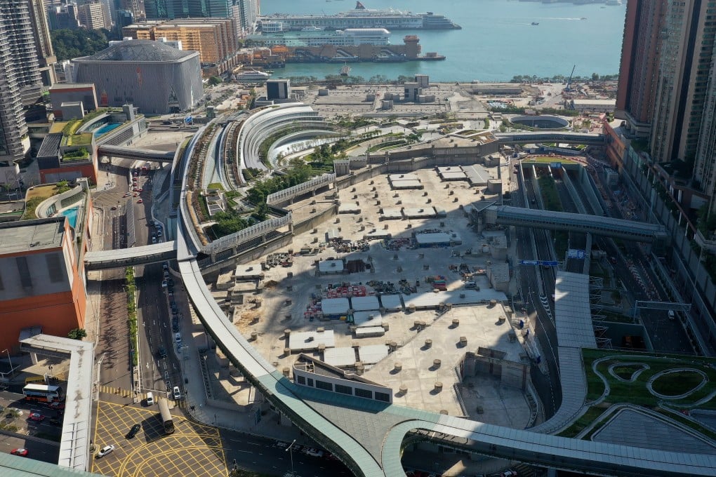 Aerial view of the land plot atop the West Kowloon high-speed rail station, at the corner of Austin Road and Chatham Road in West Kowloon on November 22, 2019. Photo: Winson Wong.