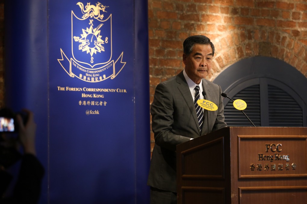 Leung Chun-ying gives a speech at the Foreign Correspondents' Club in Central. Photo: Jonathan Wong