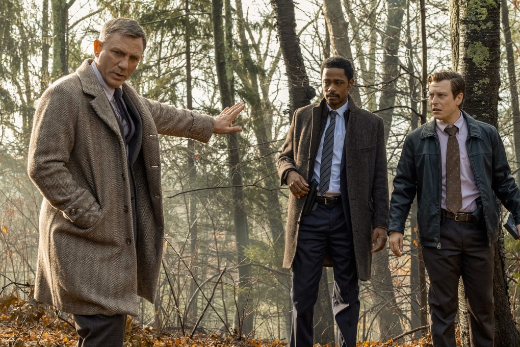 (From left) Daniel Craig, LaKeith Stanfield and Noah Segan star in Knives Out. Photo: Claire Folger/Lionsgate.