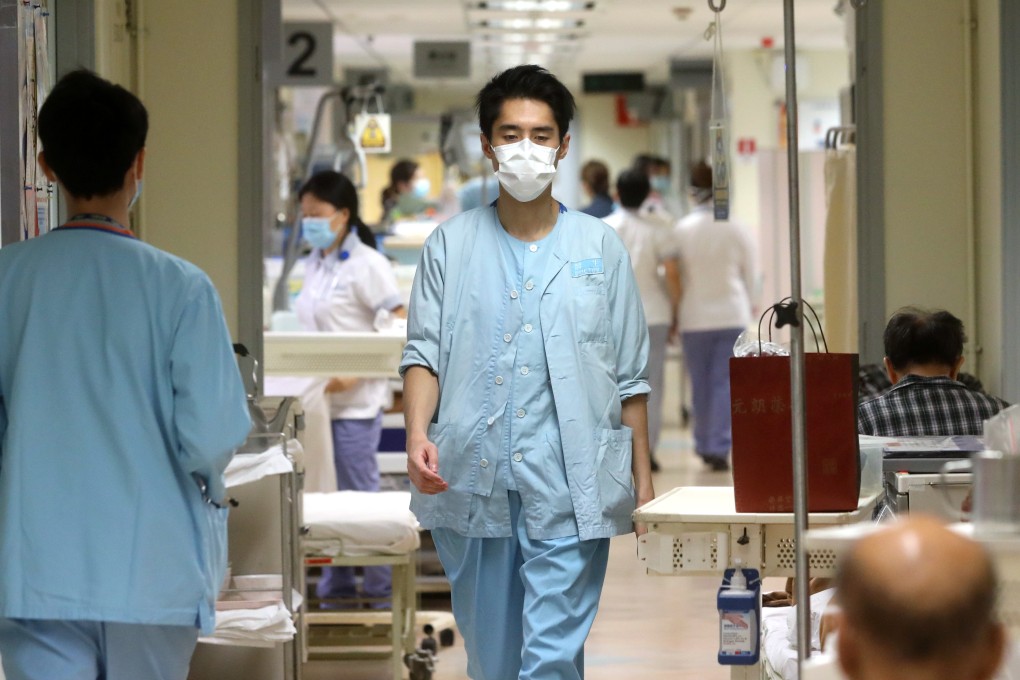 Doctors seen at an accident and emergency department in Kwong Wah Hospital during the winter flu surge in January 2019. Photo: Sam Tsang