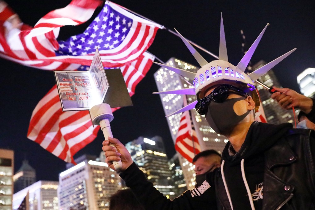 The rally’s organiser urged the US to impose sanctions on Hong Kong officials who infringe human rights and companies that export crowd control weapons to the city. Photo: K.Y. Cheng