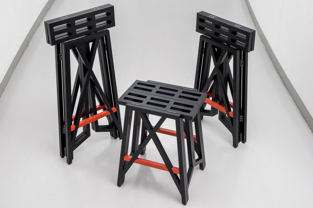 A portable folding stool, by architect Keith Griffiths of Aedas and Freshwest’s Marcus Beck and Simon Macro, is among the collaborative furniture designs that resulted from Project HK-UK. Photo: Paul Yeung