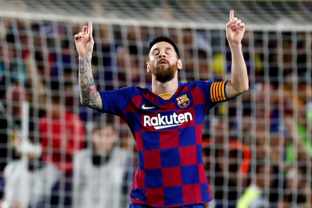 Barcelona forward Leo Messi celebrates after scoring. Photo EPA