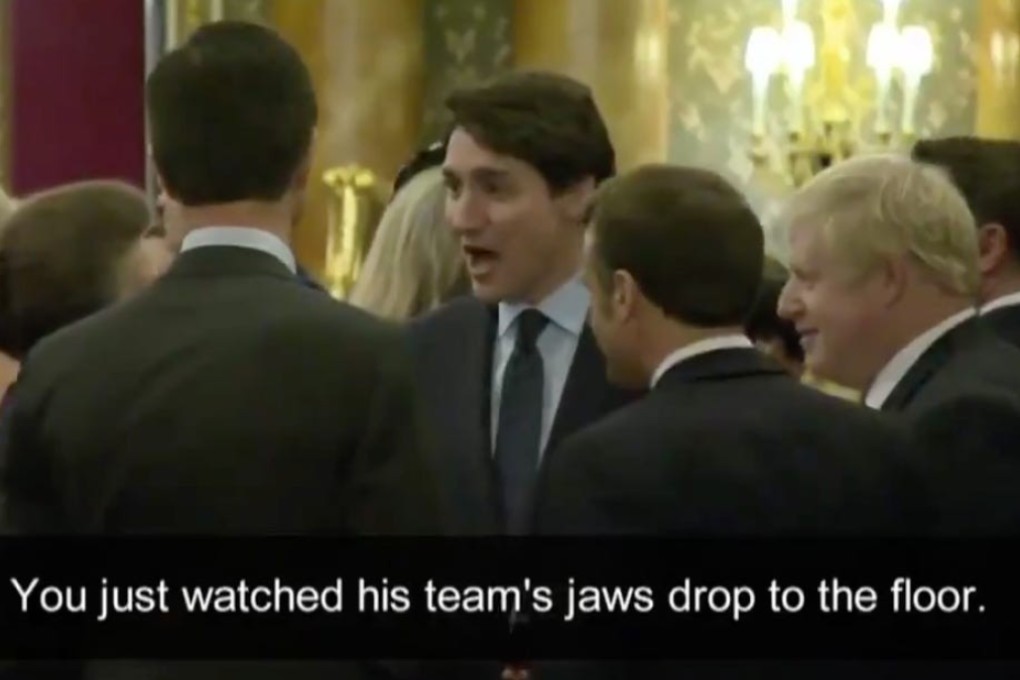 A screenshot of a video posted by the Canadian Broadcasting Corporation appears to show world leaders including Emmanuel Macron and Boris Johnson speaking about Donald Trump. Photo: Screenshot/CBC