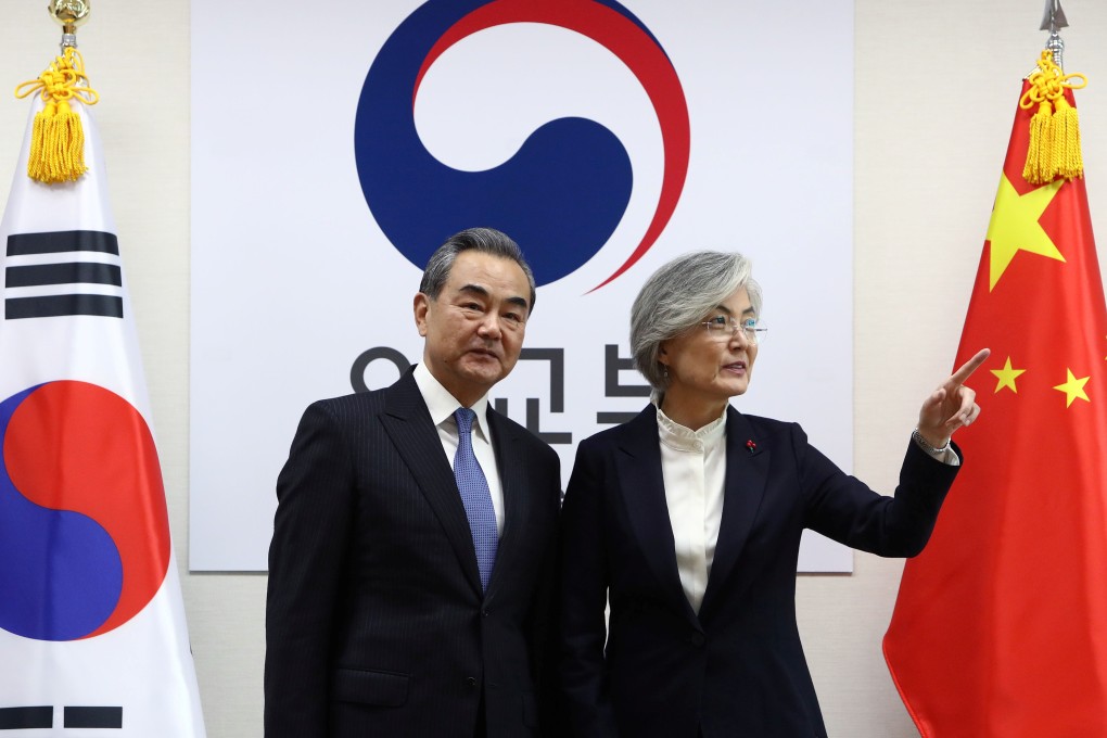 China’s top diplomat Wang Yi and his South Korean counterpart Kang Kyung-wha meet at the foreign ministry in Seoul on Wednesday. Photo: Reuters
