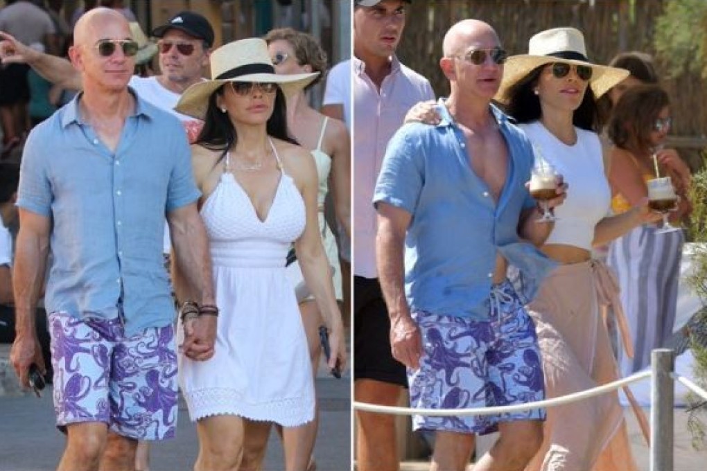 Jeff Bezos was photographed in the swimming trunks from Vilebrequin’s 2014 spring/summer collection while on holiday in the Balearic Islands in Spain with girlfriend Lauren Sanchez. Photo: Instagram