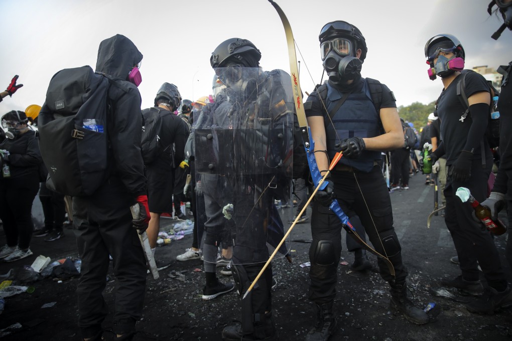 In November, students with their homemade gear outside the Chinese University of Hong Kong. Photo: AP
