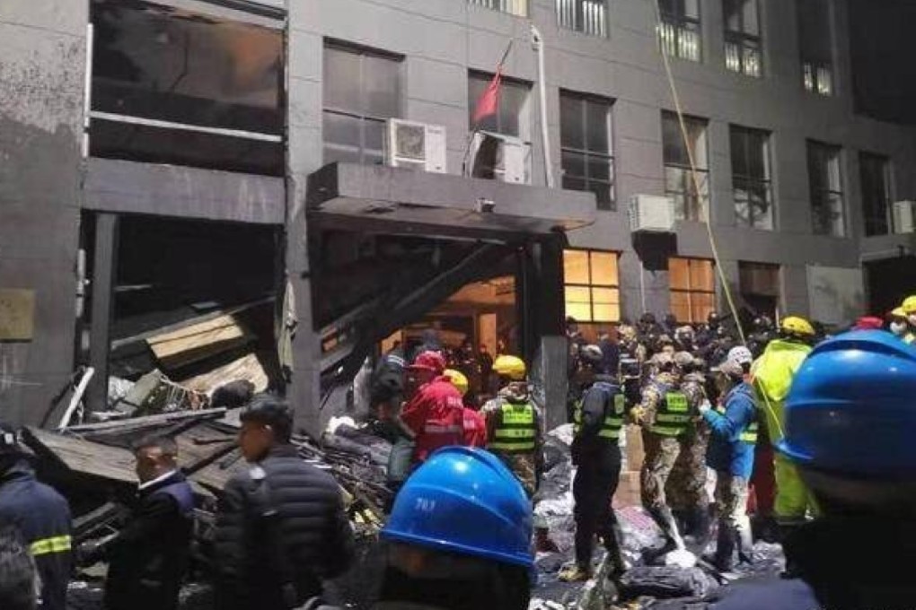 Rescuers at the scene of the blast in Haining city in eastern China. Photo: Weibo