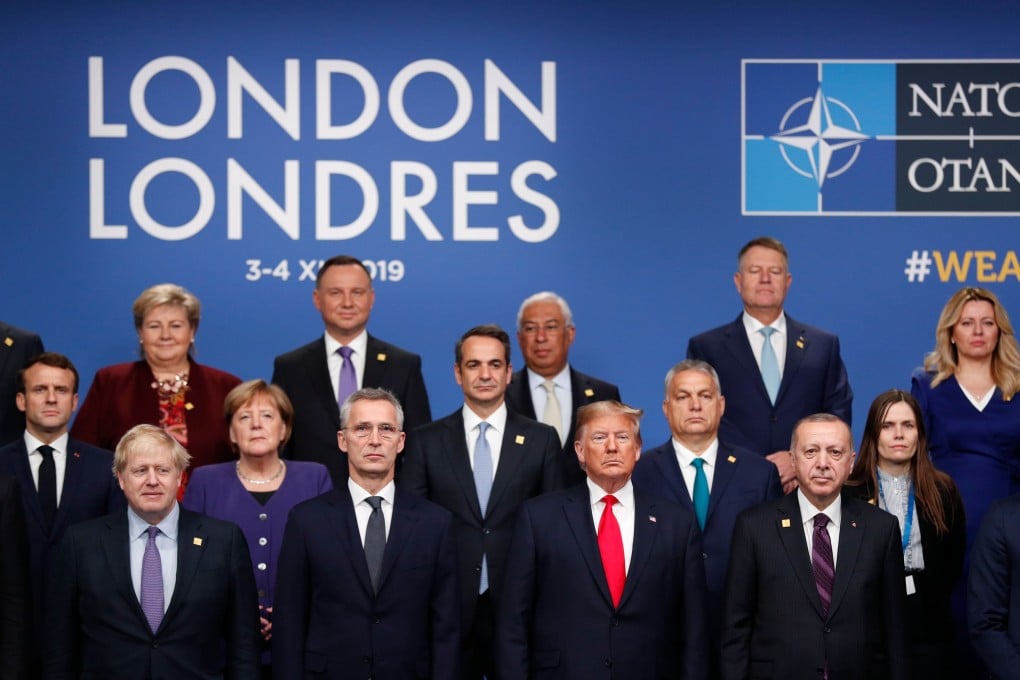 Nato heads of government pose for a family photo at the summit venue in Watford, outside London. Photo: AFP