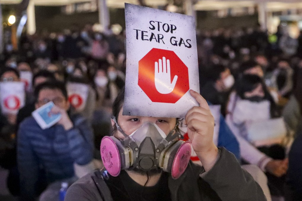 A big crowd gathers in Central to call for an end to the use of tear gas. Photo: Edmond So