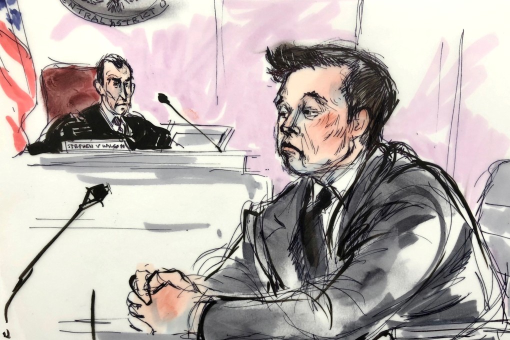 A sketch shows Elon Musk at the closing arguments of his defamation trial in Los Angeles on Friday. Image: Mona Shafer Edwards via Reuters