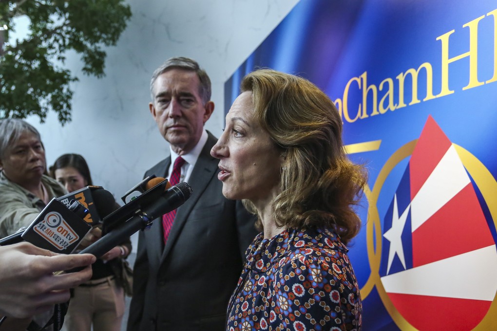Robert Grieves (left) and Tara Joseph, the chairman and president of the American Chamber of Commerce in Hong Kong respectively, were denied entry to Macau. Photo: Jonathan Wong
