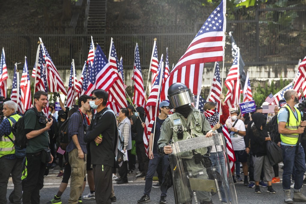 Hong Kong protesters hold a rally from Chater Garden in Central to the US Consulate on December 1, in appreciation of the US passage of the Hong Kong Human Rights and Democracy Act. Photo: Winson Wong