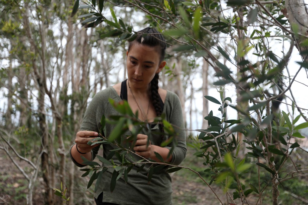 Jasmine Nunns howls like a wolf to call out to the forest bathers, near High Island Reservoir, in Sai Kung. Photo: Xiaomei Chen