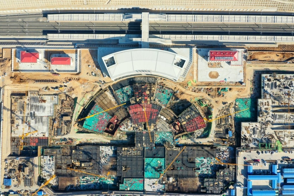 An aerial view of a station in Zhangjiakou, Hebei, along the Beijing-Zhangjiakou high-speed railway that is expected to start running by the end of this year. Photo: Xinhua
