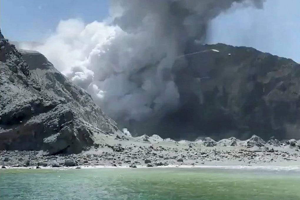 Thick smoke from the volcanic eruption of Whakaari, also known as White Island, is seen from a distance of a vessel on Monday. Photo: @SCH via Reuters