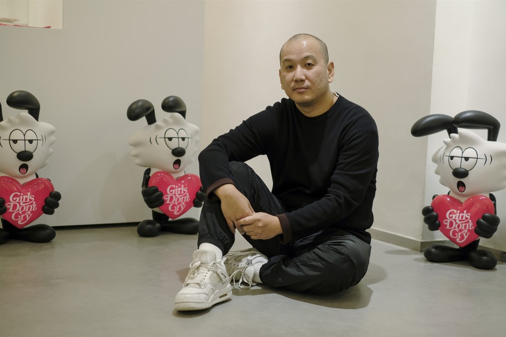 Lam Shu-kam, founder of design studio AllRightsReserved, at an exhibition he curated of Japanese artist Verdy’s works in Hong Kong’s Central business district. Photo: Tory Ho