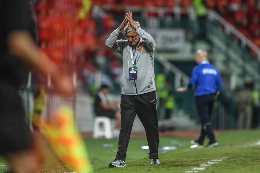 China head coach Marcello Lippi reacts during the loss to Syria that ended his second spell in charge. Photo: Xinhua