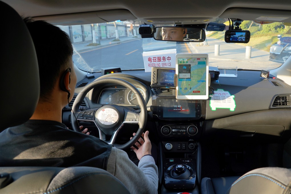 Inside a robotaxi, an autonomous driving vehicle, operated by WeRide in Guangzhou. Photo: SCMP/ Kao Shan Shan