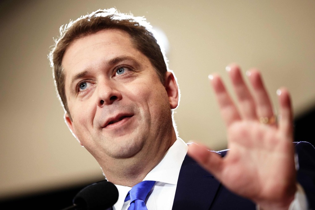 Conservative leader Andrew Scheer speaks at a press conference in Saskatchewan, Canada, in October. Photo: AFP