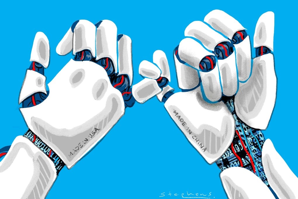 Both countries are leaders in artificial intelligence but neither can monopolise what is essentially a collaborative scientific effort. Illustration: Craig Stephens