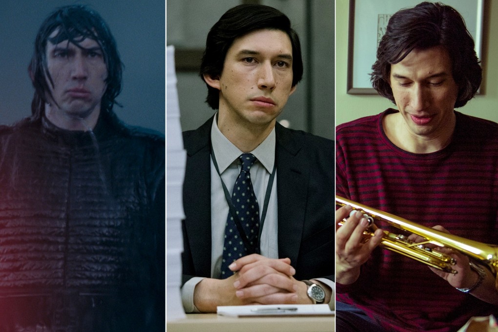 Film-goers and streaming subscribers will be seeing a lot of Adam Driver in the coming weeks in Star Wars: The Rise of Skywalker (above, left), The Report (above, centre) and Marriage Story. Yet his rise to fame has been slow since his 2012 breakthrough in HBO’s Girls. Photo: Walt Disney Studios; Amazon Studios; Netflix