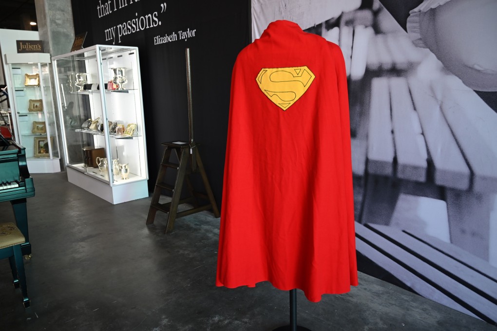 An original cape worn by actor Christopher Reeve in the 1978 ‘Superman’ film is displayed at Julien's Auctions. Photo: AFP