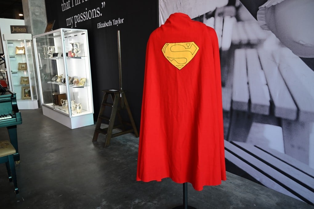 An original cape worn by actor Christopher Reeve in the 1978 ‘Superman’ film is displayed at Julien's Auctions. Photo: AFP