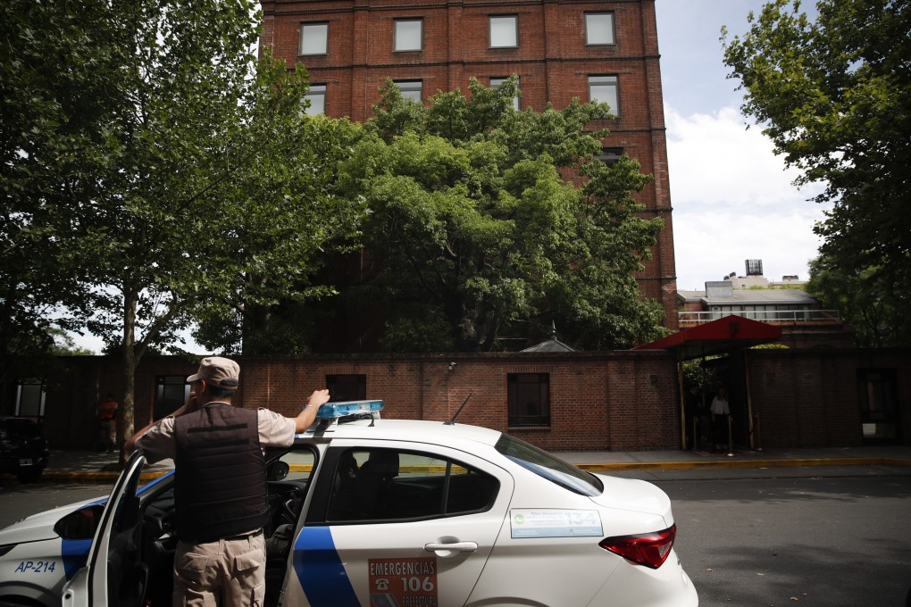A police officer stands in front of the Faena Art Hotel in Buenos Aires. Photo: AP Photo