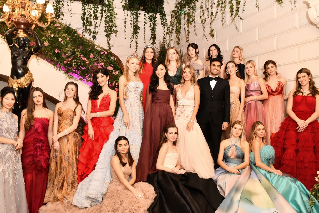 Jane Li (middle row, sixth from left) and her fellow debutantes with jeweller Harakh Metha at Le Bal des Debutantes in Paris.