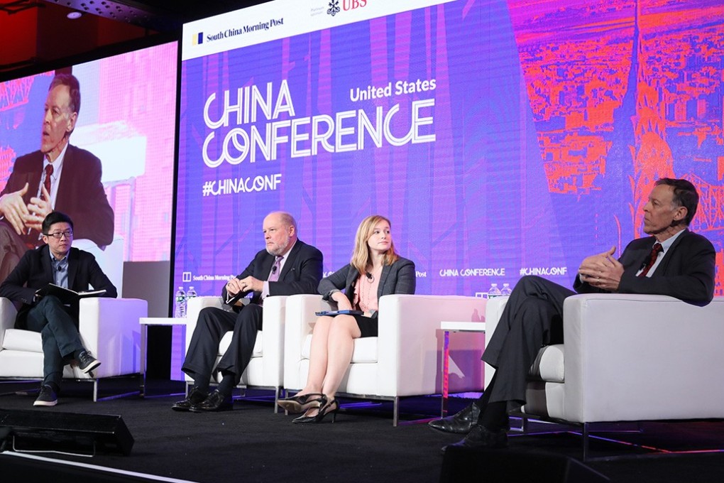 From left, moderator Chua Kong Ho, Tech Editor of the SCMP; Donald Morrissey of Huawei; Naomi Wilson of the Asia Information Technology Industry Council; and Robert Atkinson of the Information Technology and Innovation Foundation at China Conference USA in New York. Photo: SCMP